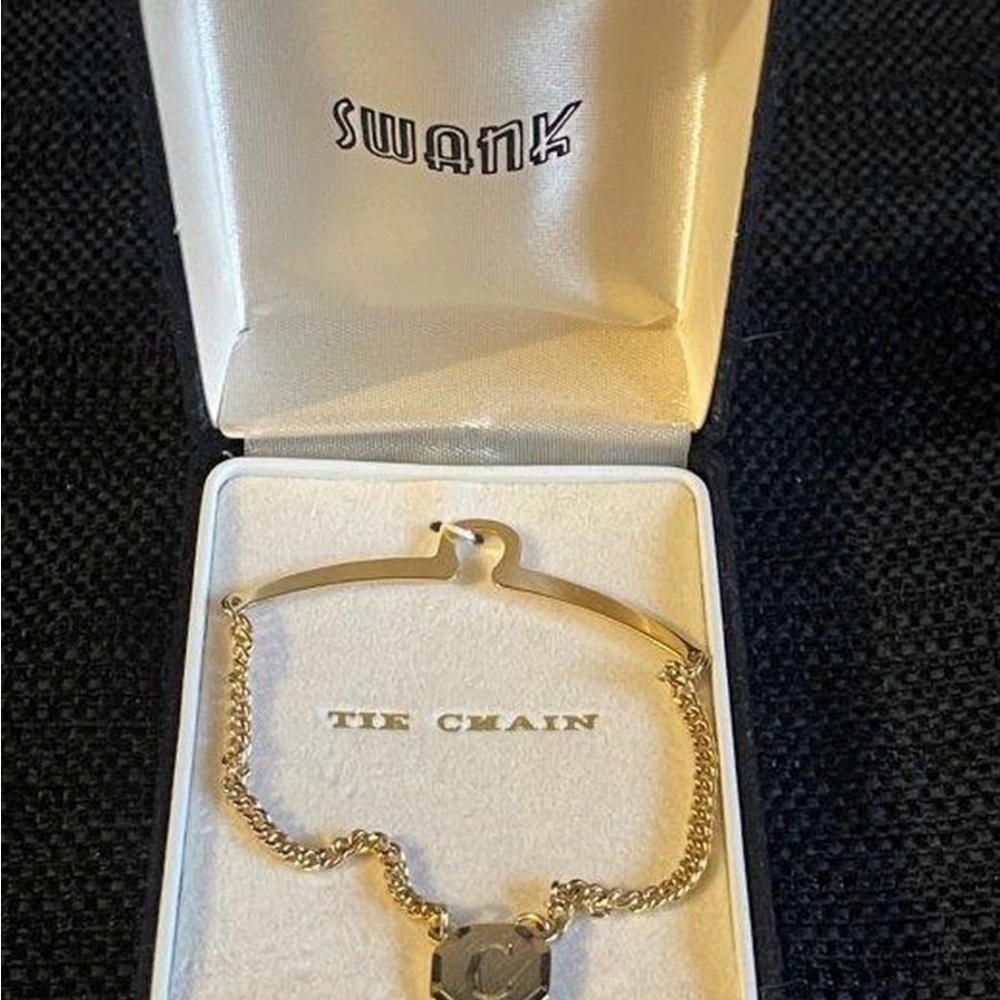 Vintage Swank Gold Tone Tie Chain with Monogram “C” In Original Box